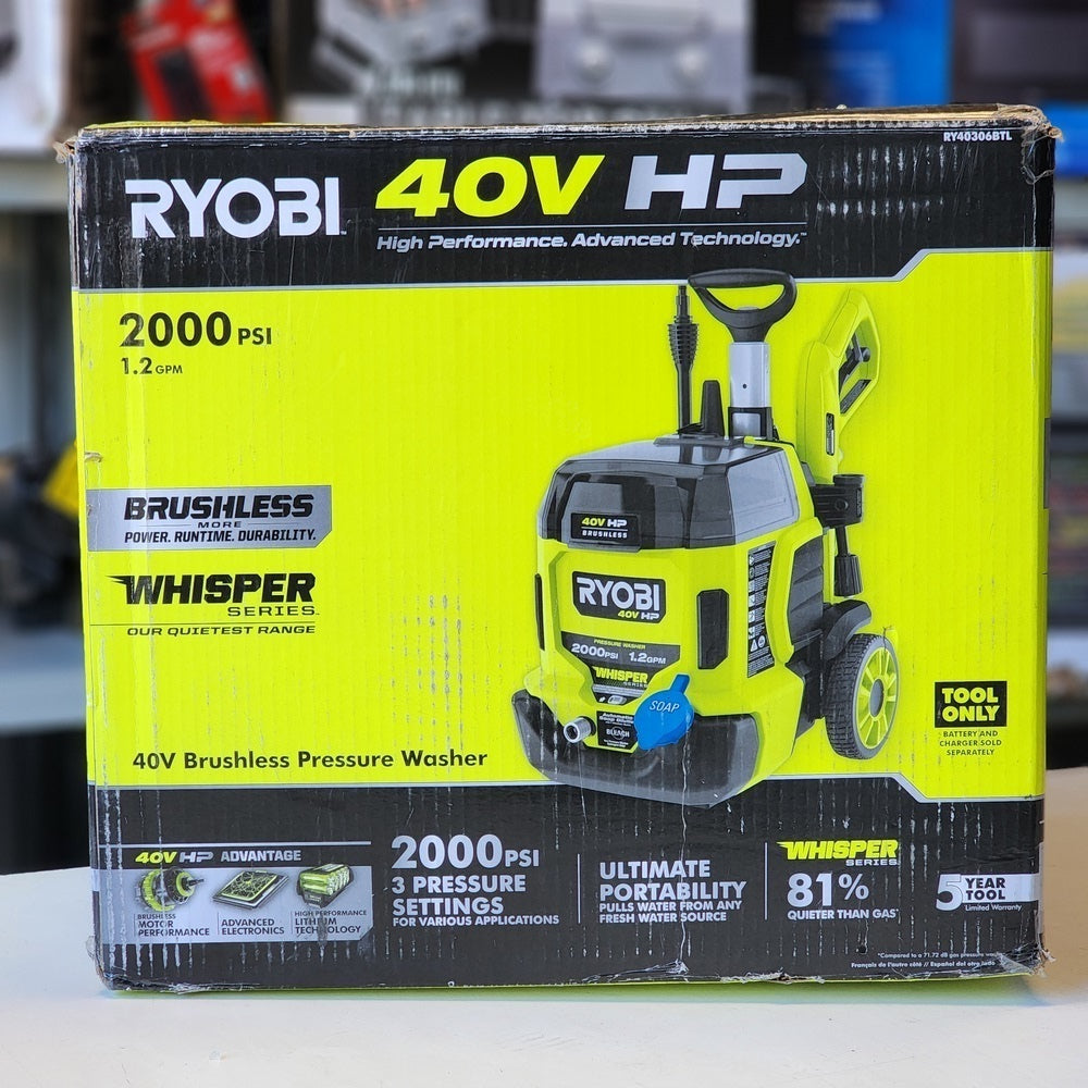 40V HP Brushless Whisper Series 2000 PSI 1.2 GPM Cold Water Electric Pressure Washer (Tool Only) (RY40306BTLVNM) 40V HP Brushless Whisper Series 2000 PSI 1.2 GPM Cold Water Electric Pressure Washer (Tool Only) (RY40306BTLVNM)